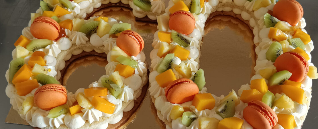 number cake fruits exotiques mangue kiwi ananas passion