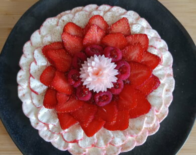 tarte fraise framboise ganache montée chocolat blanc